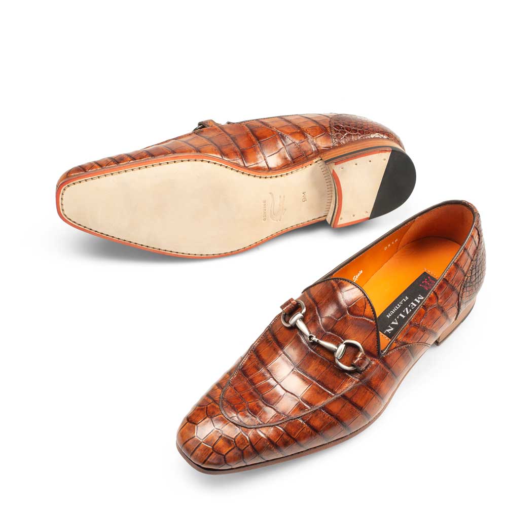 Mens Mezlan Borgese Alligator Dress Shoe Loafer in Cognac - 8.5