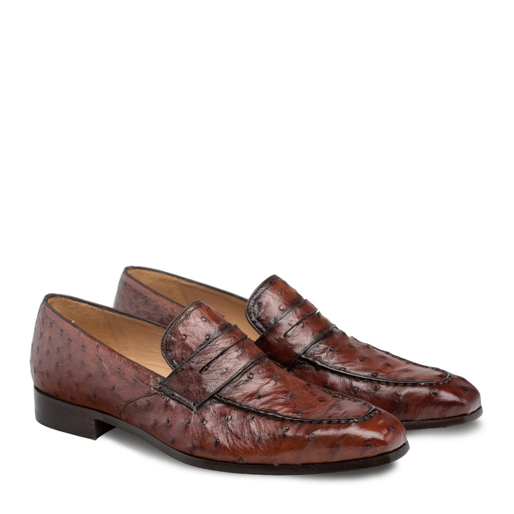 Mens Mezlan Lisbon Ostrich Quill Penny Loafer Dress Shoe in Cognac - 7.5