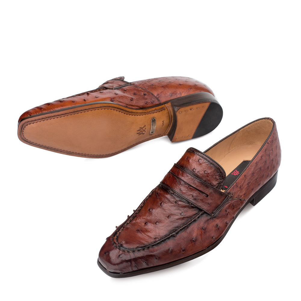 Mens Mezlan Lisbon Ostrich Quill Penny Loafer Dress Shoe in Cognac - 7.5