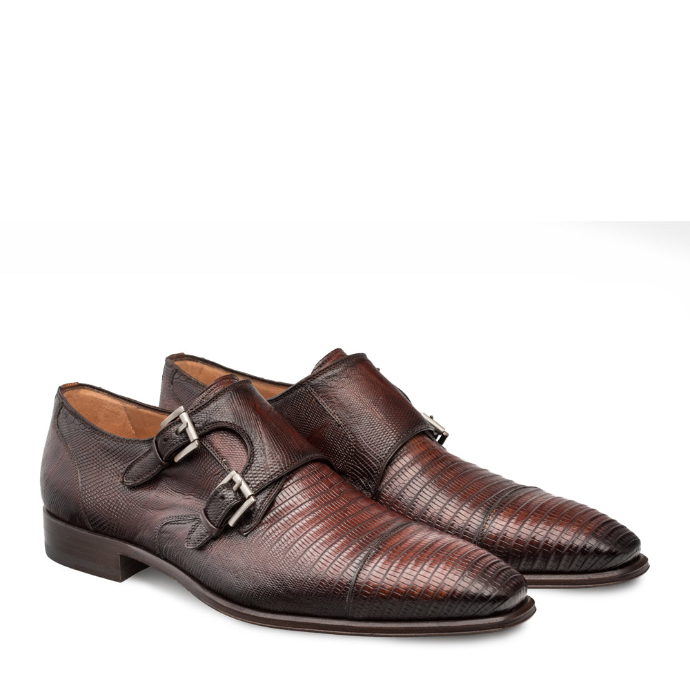 Mens Mezlan Argentum Lizard Double Monk Strap in Cognac - 8