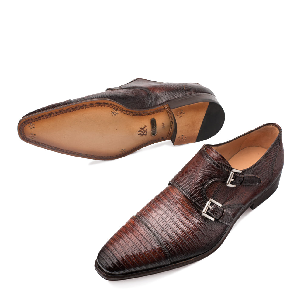 Mens Mezlan Argentum Lizard Double Monk Strap in Cognac - 8