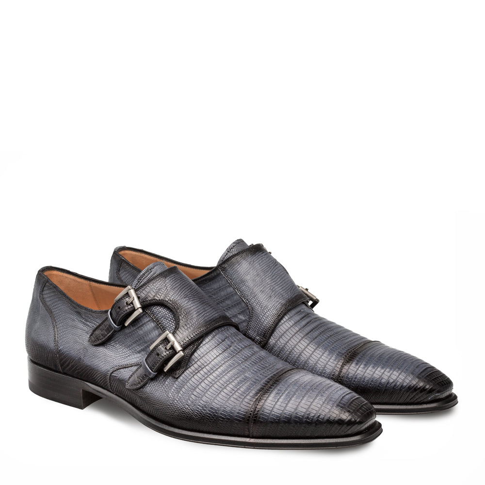 Mens Mezlan Argentum Lizard Double Monk Strap in Grey - 8