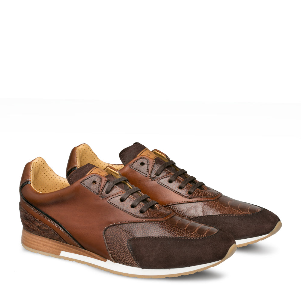 Mens Mezlan Chiron Ostrich & Calf Sneaker in Brown - 8