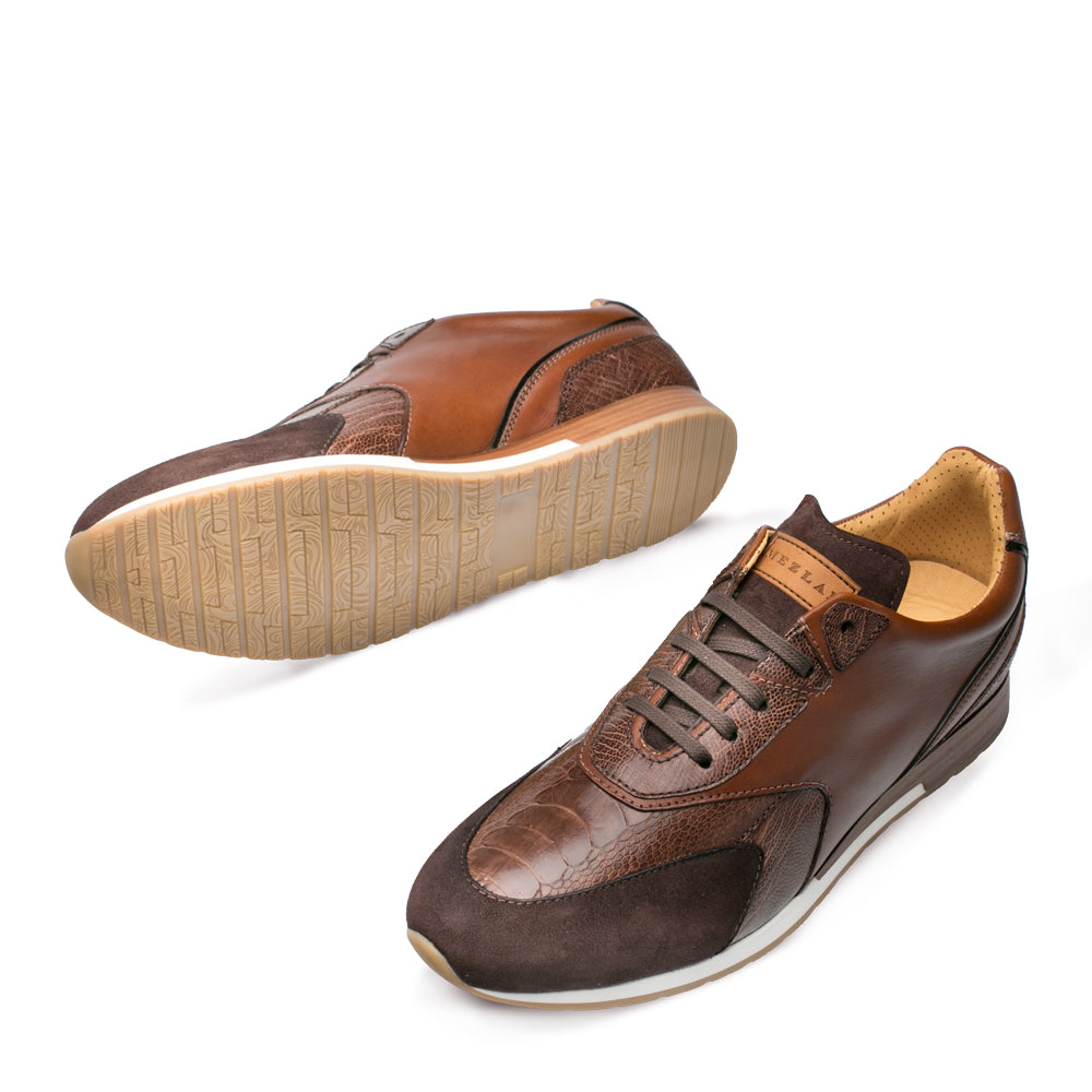 Mens Mezlan Chiron Ostrich & Calf Sneaker in Brown - 8