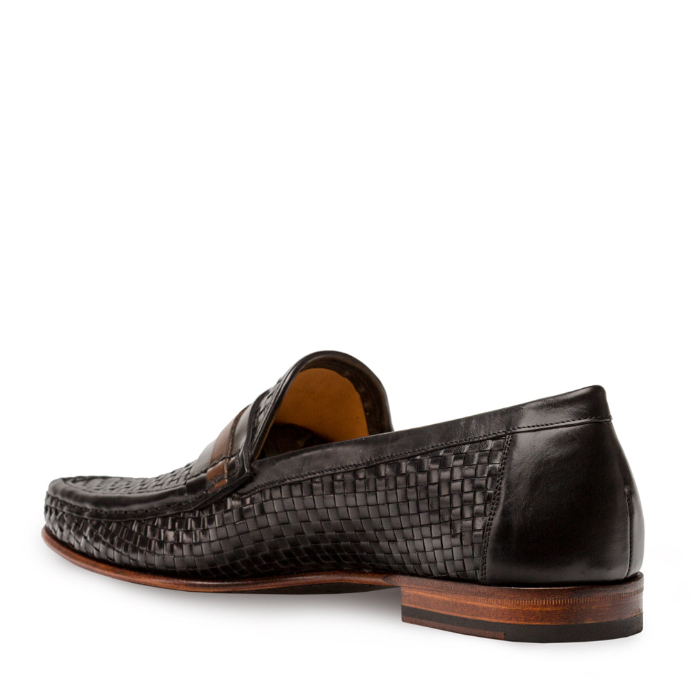 Mens Mezlan Banderas Woven Calfskin Loafer Dress Shoe in Black - 8