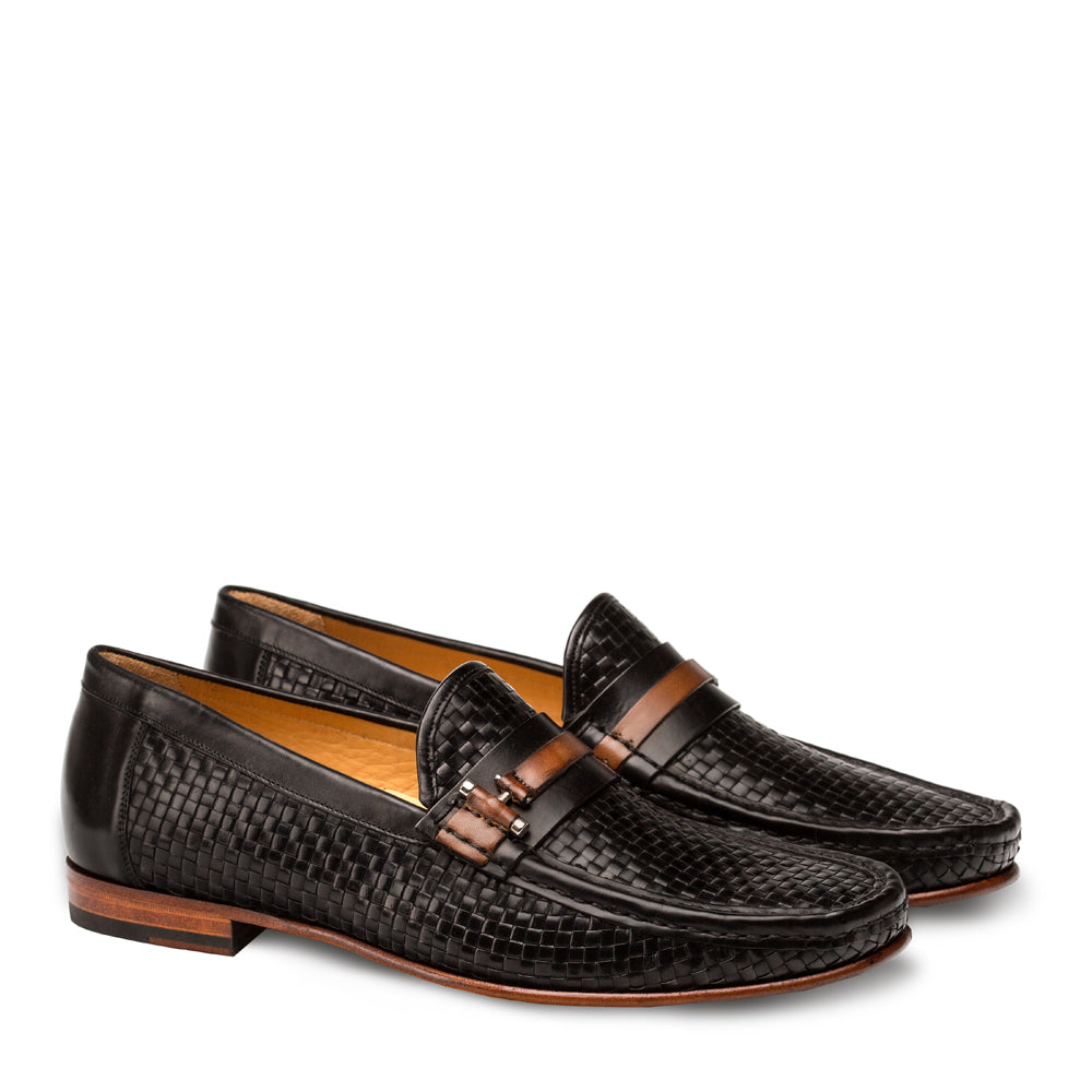 Mens Mezlan Banderas Woven Calfskin Loafer Dress Shoe in Black - 8