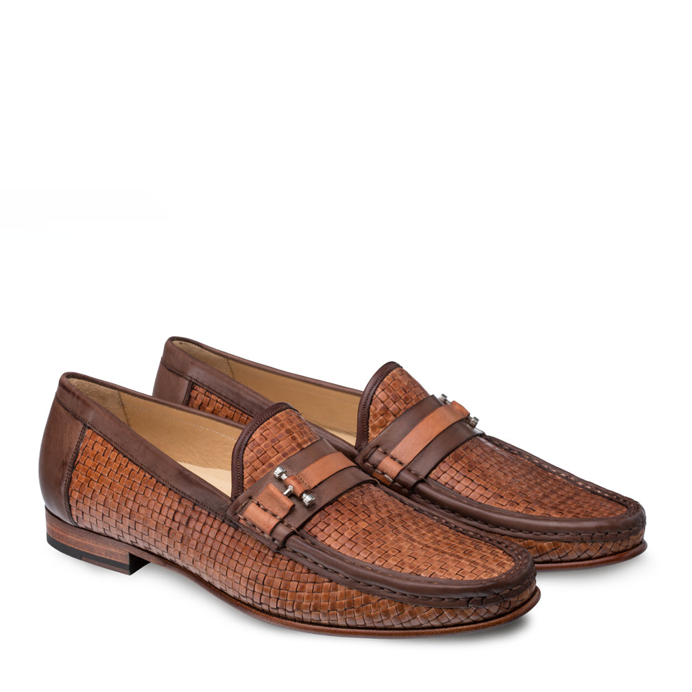 Mens Mezlan Banderas Woven Calfskin Loafer Dress Shoe in Brown - 8