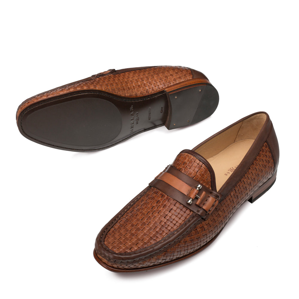 Mens Mezlan Banderas Woven Calfskin Loafer Dress Shoe in Brown - 8