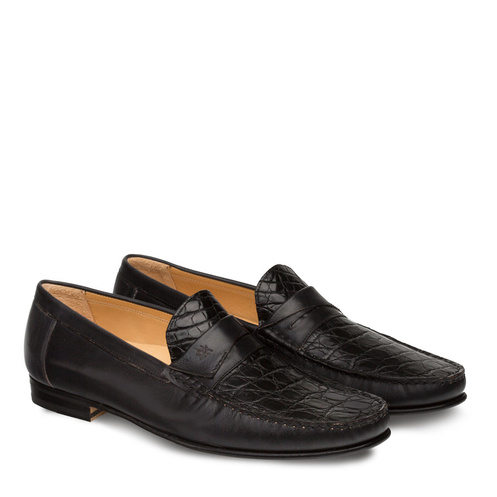 Mens Mezlan Sica Crocodile & Calfskin Loafer Dress Shoe in Black - 8.5