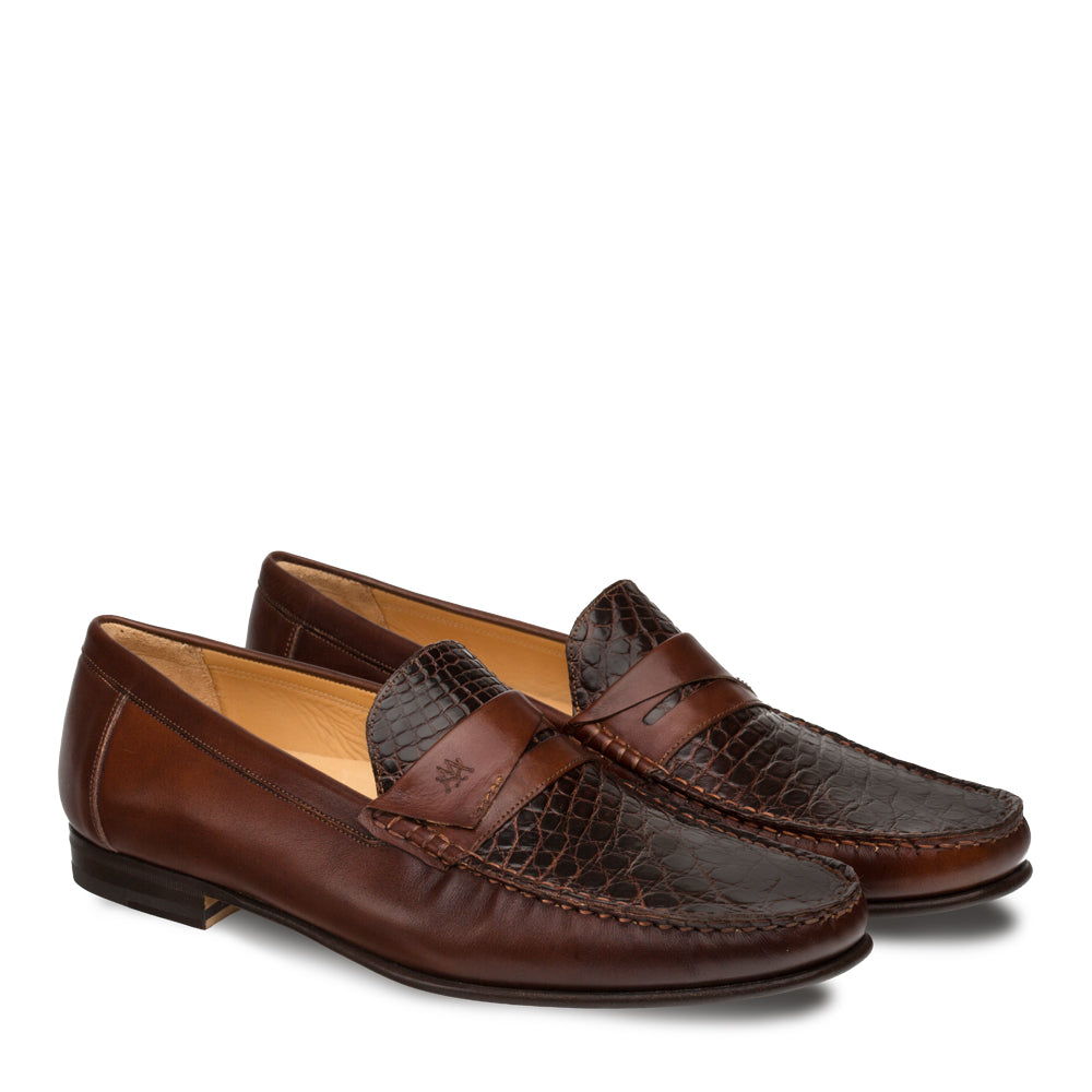 Mens Mezlan Sica Crocodile & Calfskin Loafer Dress Shoe in Brown - 8.5