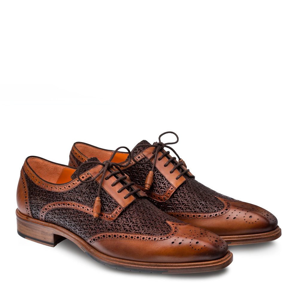 Mens Mezlan Haydn Calfskin Wingtip Oxford Dress Shoe in Cognac - 7.5