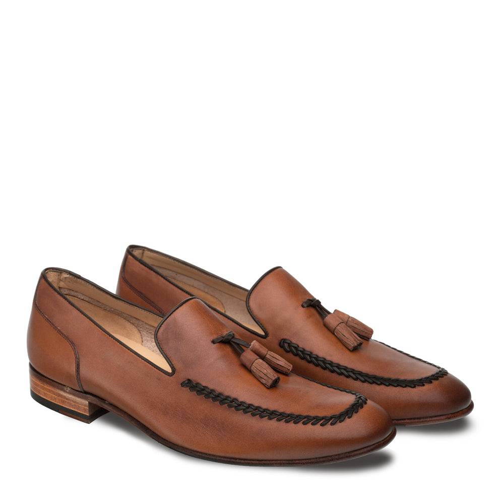 Mens Mezlan Plinio Classic Calfskin Tassel Loafer Dress Shoe in Tan - 8