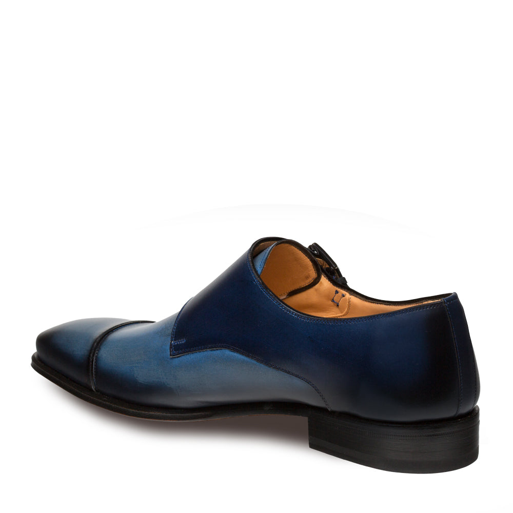 Mens Mezlan Bardem Calfskin Double Monk Strap Dress Shoe in Blue - 8