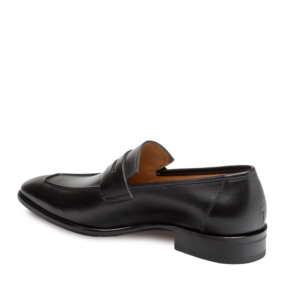 Mens Mezlan Classic Calfskin Slip on Penny Loafer Dress Shoe in Black - 7.5