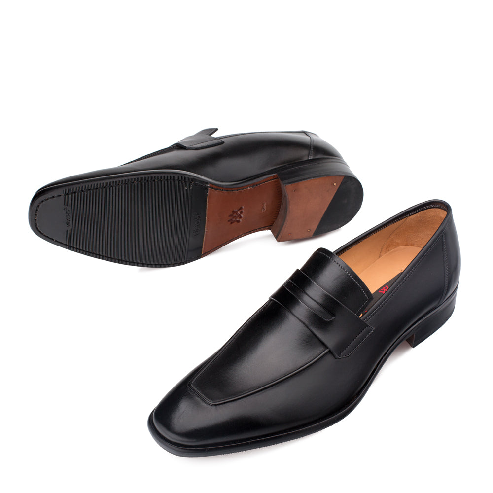 Mens Mezlan Classic Calfskin Slip on Penny Loafer Dress Shoe in Black - 7.5