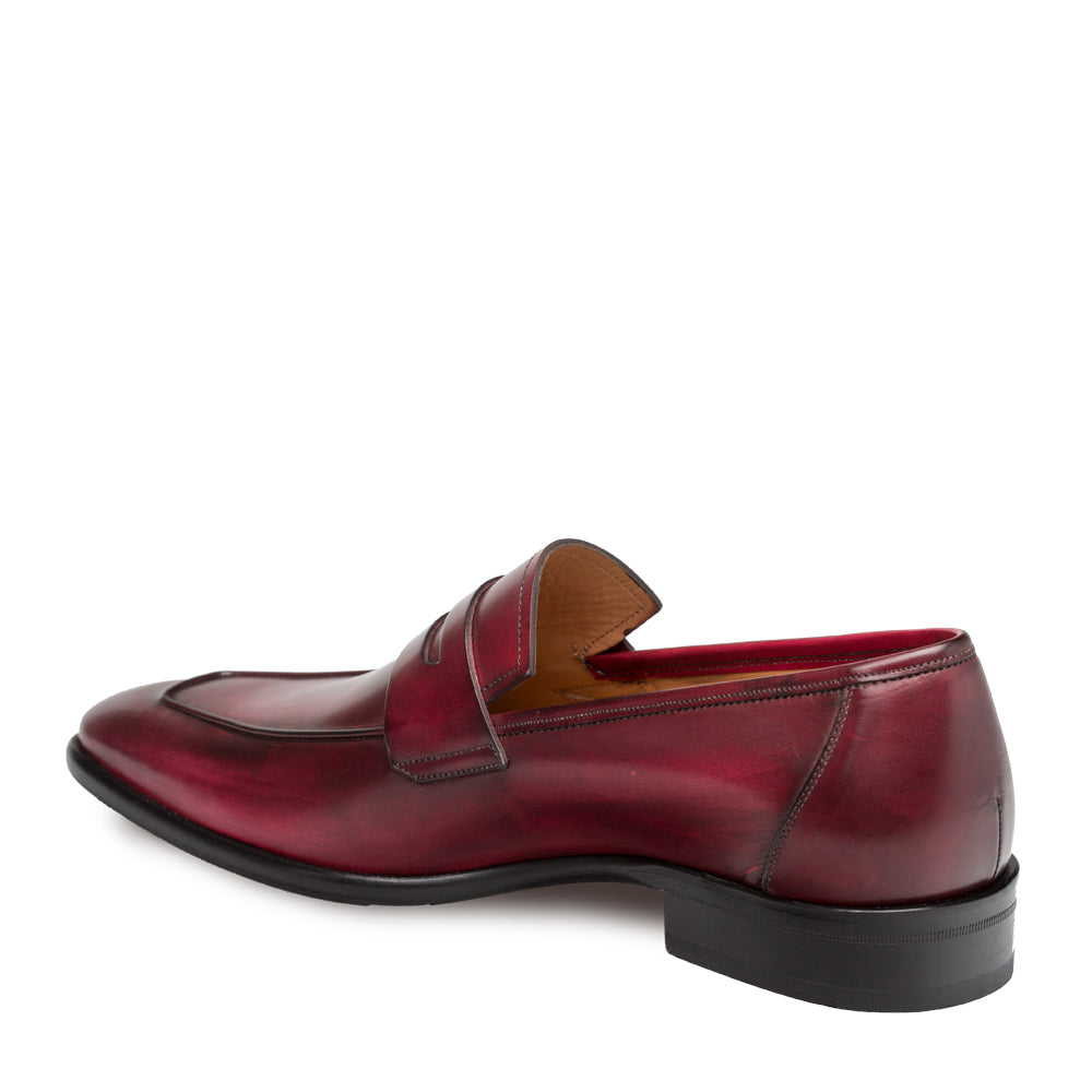 Mens Mezlan Classic Calfskin Slip on Penny Loafer Dress Shoe in Burgundy - 7.5