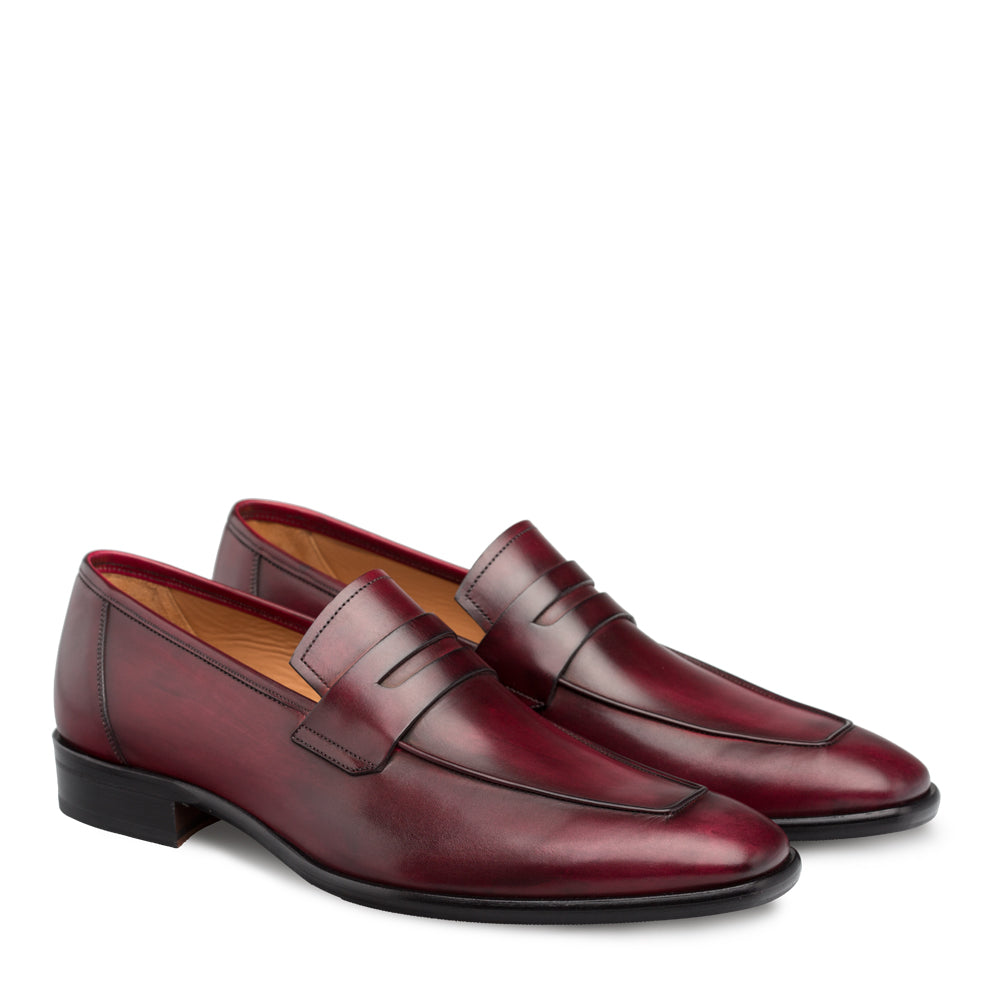 Mens Mezlan Classic Calfskin Slip on Penny Loafer Dress Shoe in Burgundy - 7.5