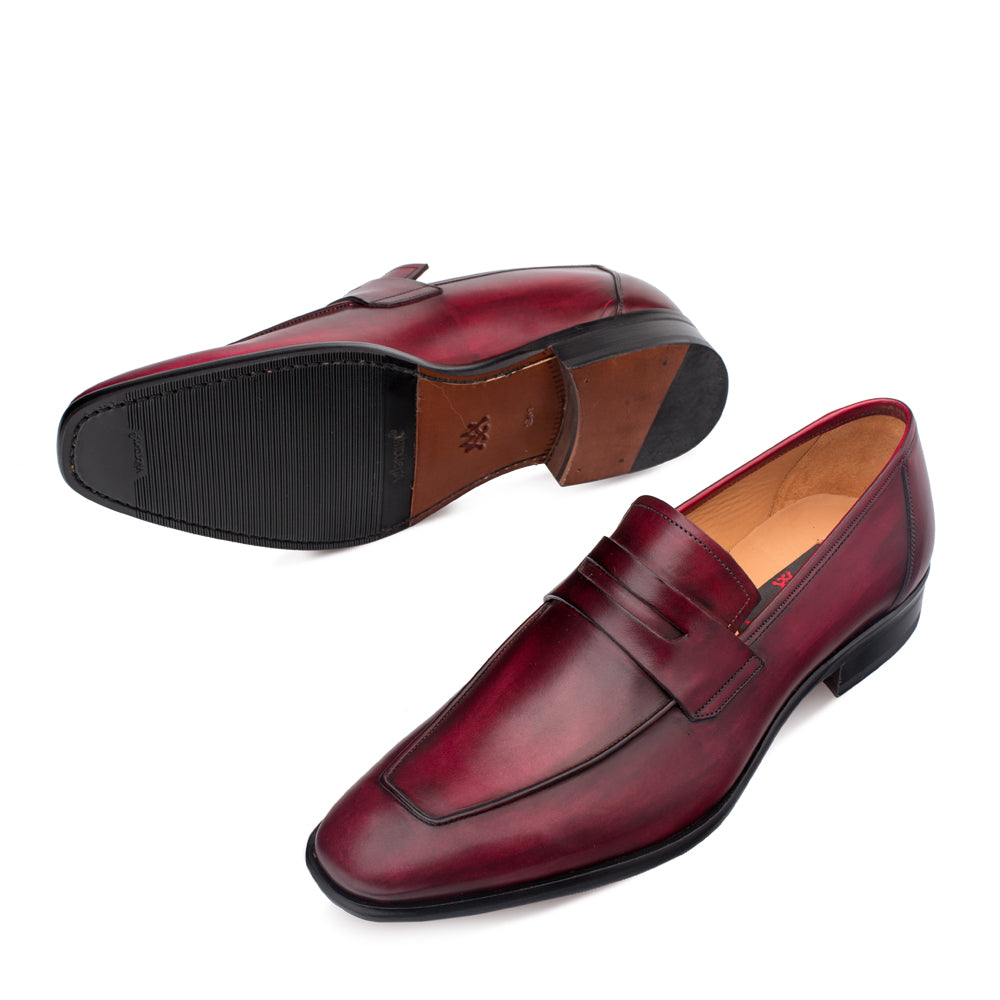 Mens Mezlan Classic Calfskin Slip on Penny Loafer Dress Shoe in Burgundy - 7.5