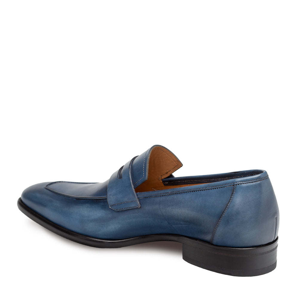 Mens Mezlan Classic Calfskin Slip on Penny Loafer Dress Shoe in Blue - 7.5