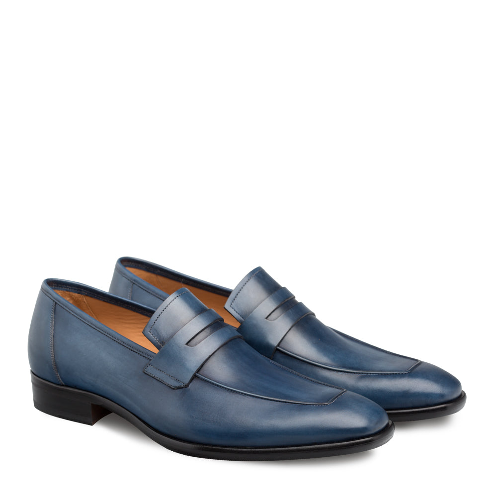 Mens Mezlan Classic Calfskin Slip on Penny Loafer Dress Shoe in Blue - 7.5