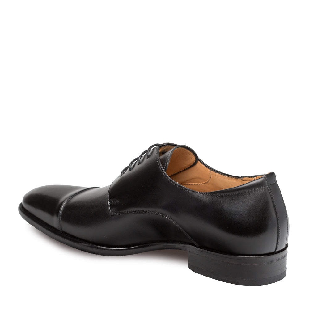 Mens Mezlan Republic Calfskin Cap Toe Blucher Dress Shoe in Black - 7