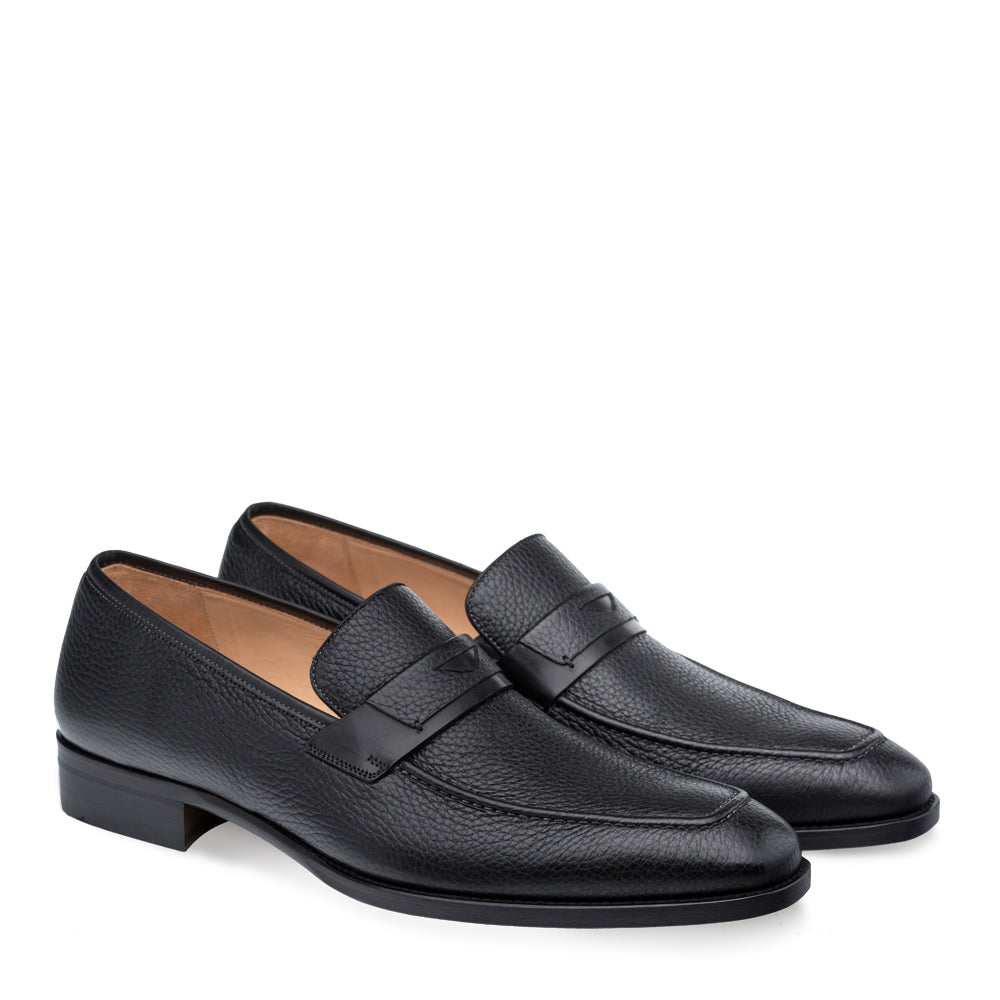 Mens Mezlan Elche Calf & Deer Penny Loafer Dress Shoe in Black - 7