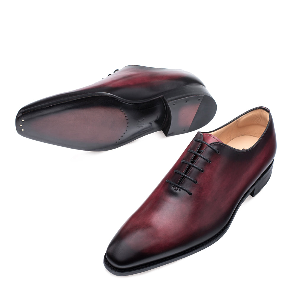 Mens Mezlan Pamplona Calfskin Plain Toe Dress Shoe in Burgundy - 8