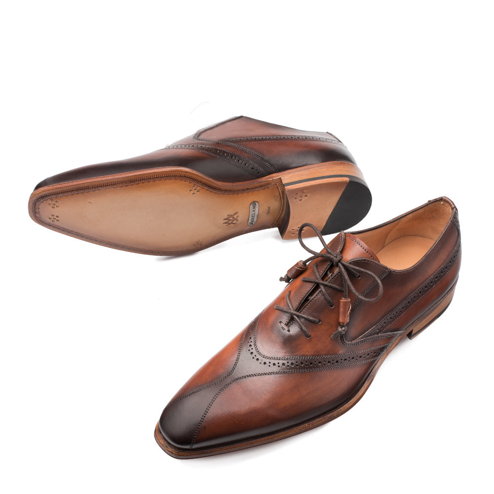 Mens Mezlan Calfskin Bicycle Toe Oxford Dress Shoe in Cognac - 8