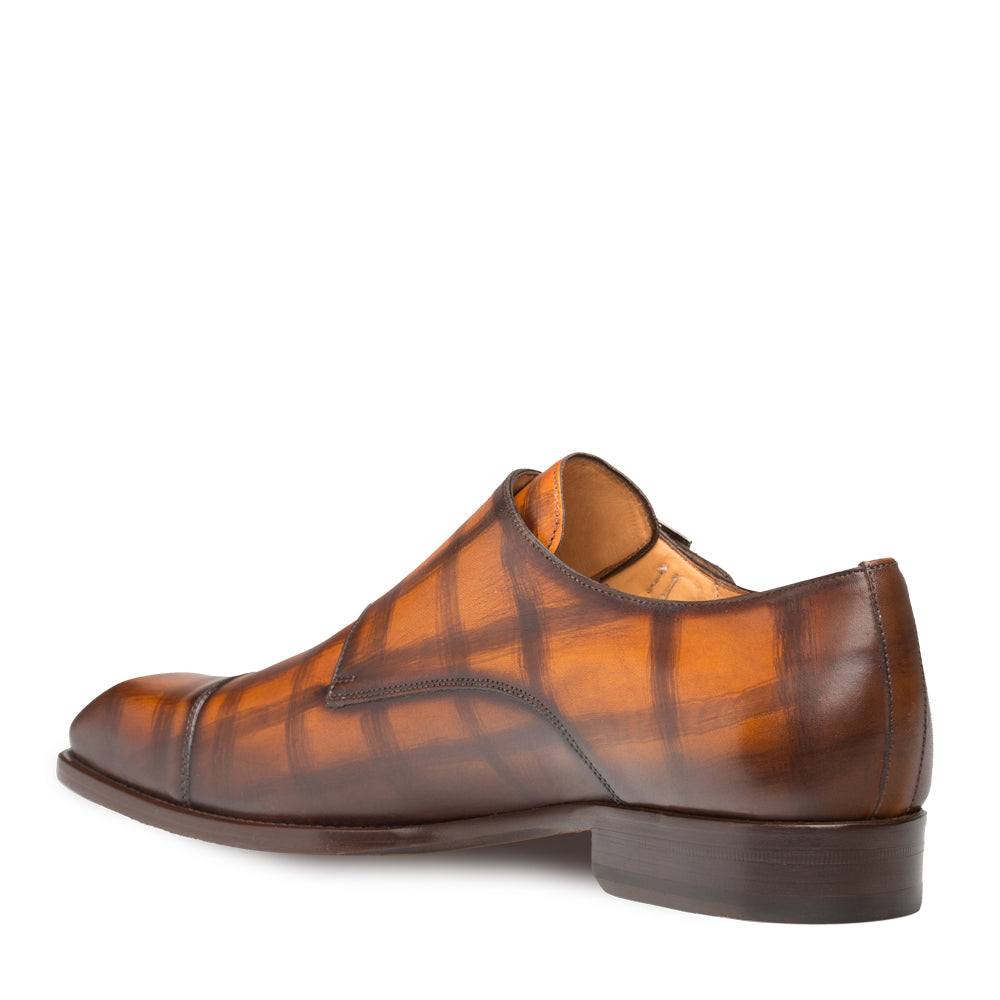 Mens Mezlan Valkyrie Double Monkstrap Plaid Calfskin Dress Shoe in Honey - 8