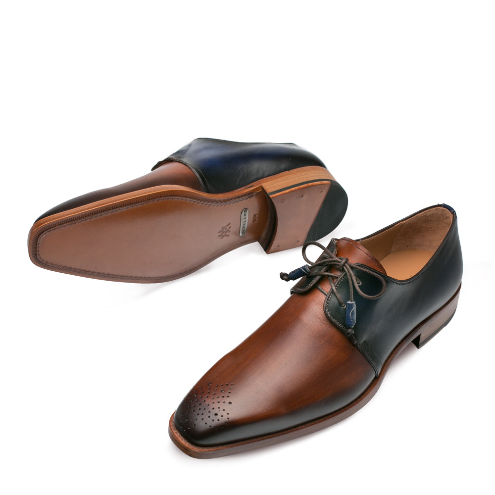 Mens Mezlan Montes Calfskin Two Tone Dress Shoe in Navy & Cognac - 8