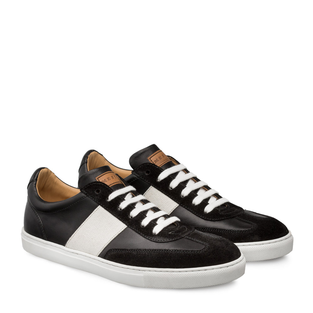 Mens Mezlan Wyatt Two Tone Calfskin & Suede Sneaker in Black & White - 8