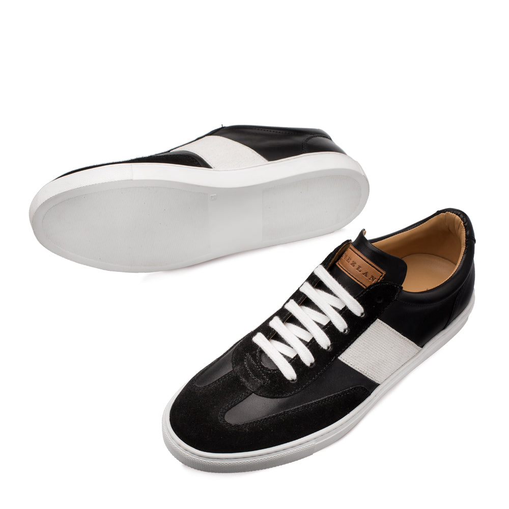 Mens Mezlan Wyatt Two Tone Calfskin & Suede Sneaker in Black & White - 8