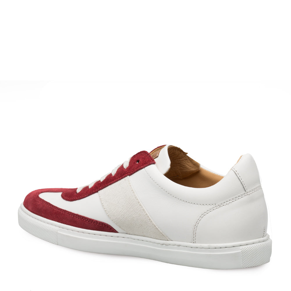 Mens Mezlan Wyatt Two Tone Calfskin & Suede Sneaker in White & Burgundy - 8