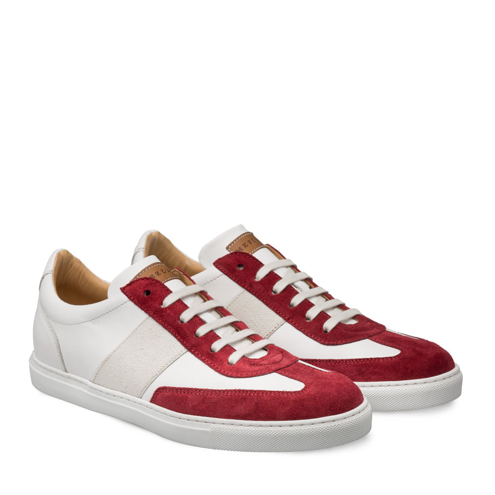 Mens Mezlan Wyatt Two Tone Calfskin & Suede Sneaker in White & Burgundy - 8