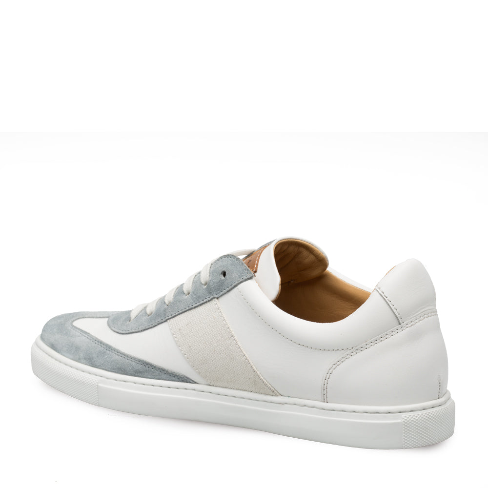 Mens Mezlan Wyatt Two Tone Calfskin & Suede Sneaker in White & Grey - 8