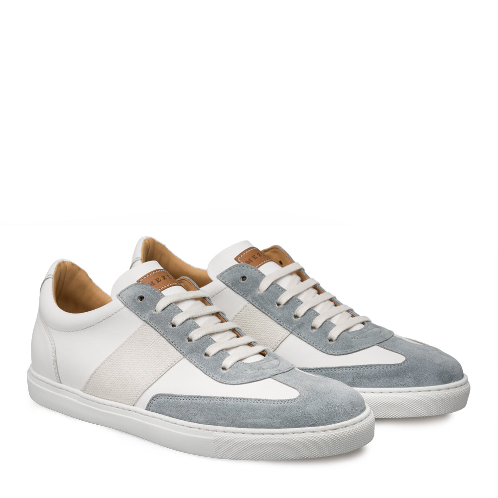 Mens Mezlan Wyatt Two Tone Calfskin & Suede Sneaker in White & Grey - 8