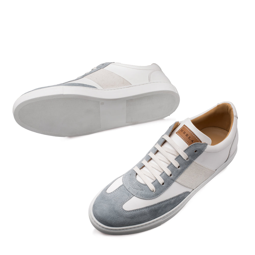 Mens Mezlan Wyatt Two Tone Calfskin & Suede Sneaker in White & Grey - 8