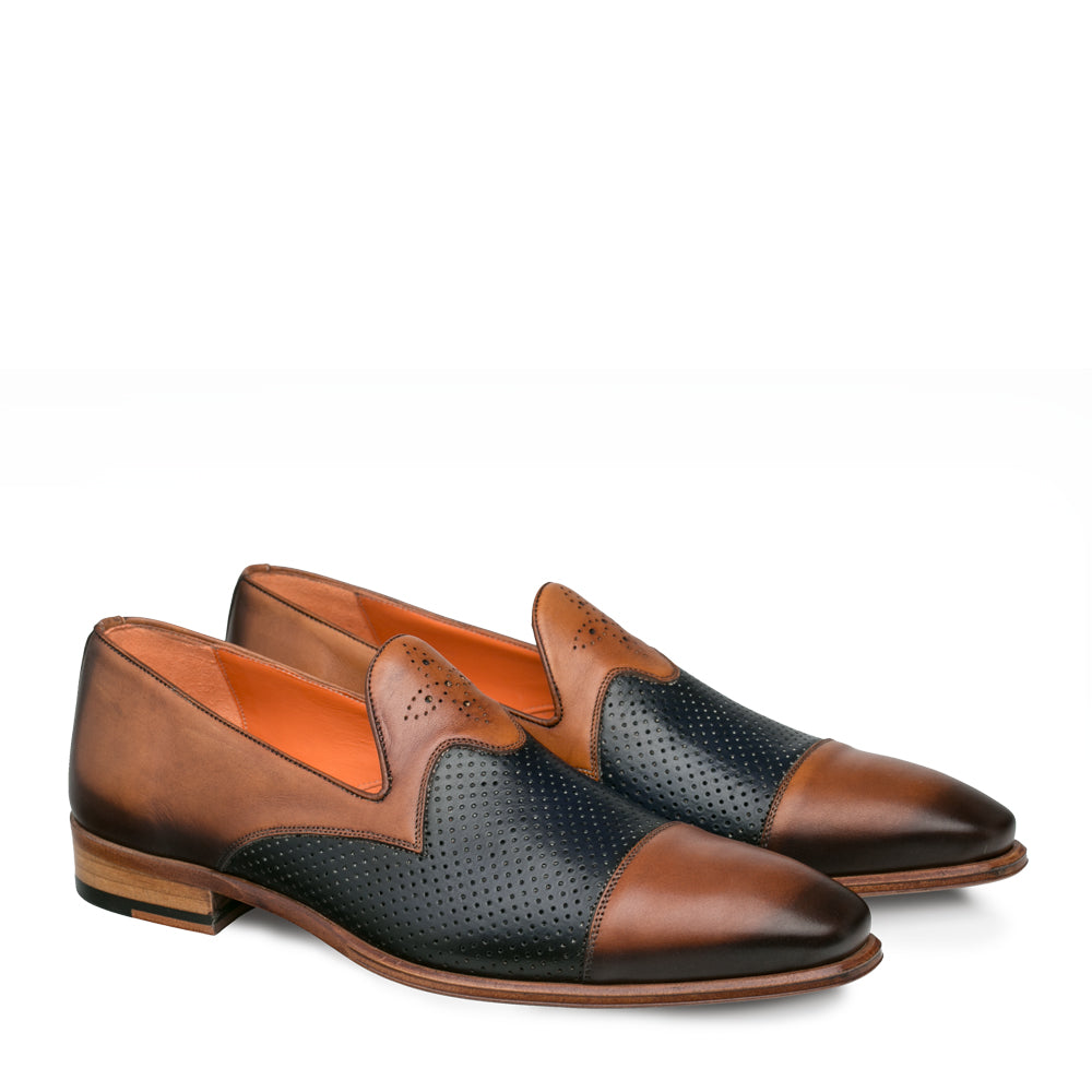 Mens Mezlan Bora Calfskin Loafer in Tan & Blue - 8.5