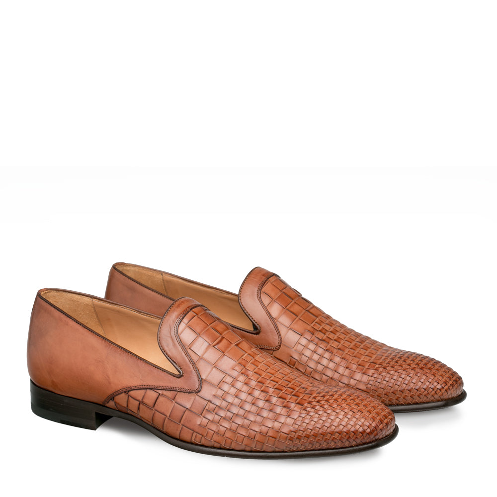 Mens Mezlan Sirocco Woven Calf Slip on Loafer Dress Shoe in Cognac - 8