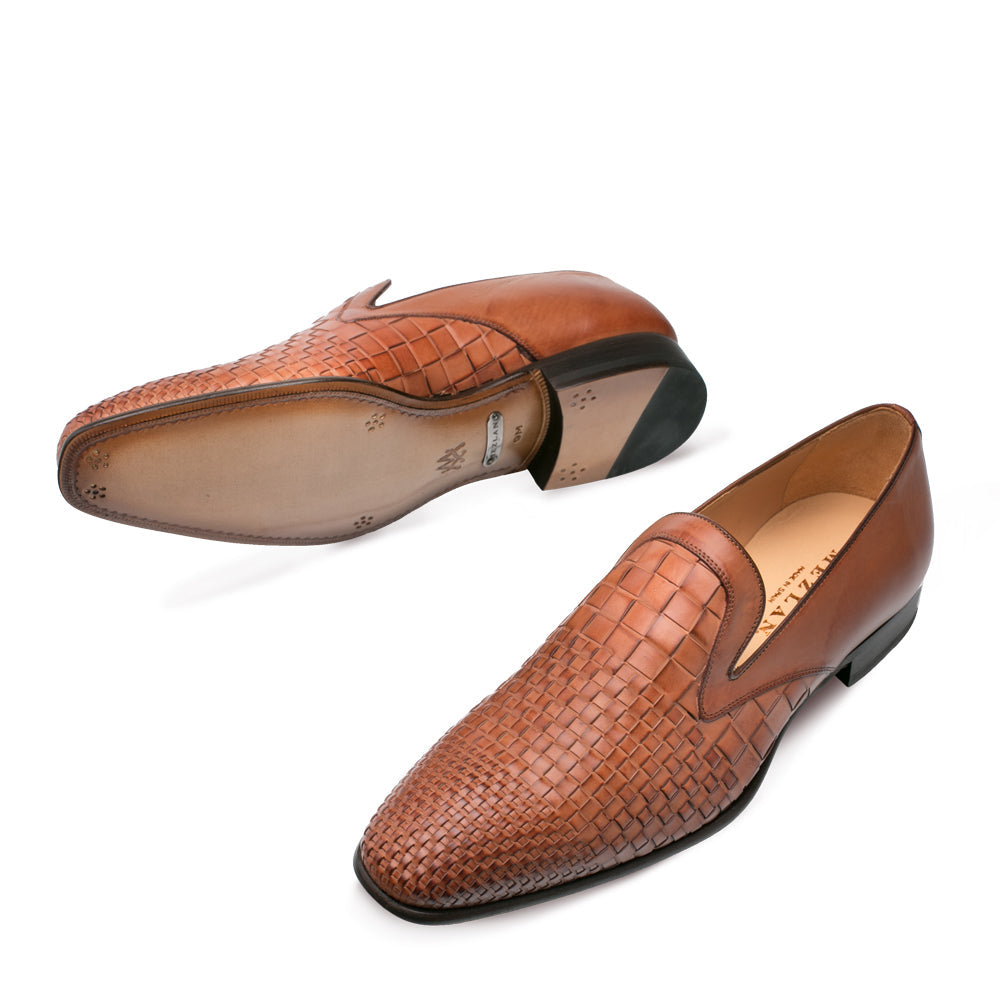 Mens Mezlan Sirocco Woven Calf Slip on Loafer Dress Shoe in Cognac - 8