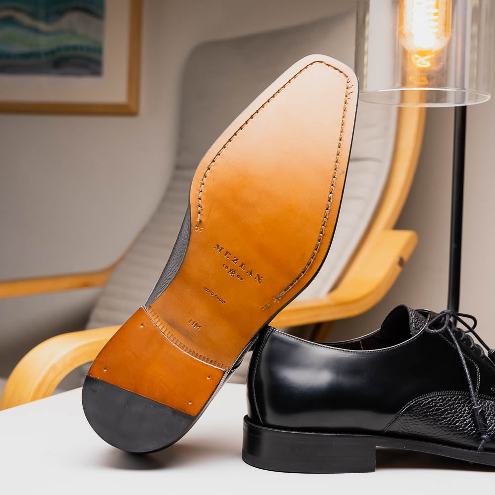 Mezlan Soka Calfskin & Deerskin Cap Toe Shoes Black (15089) - Medium