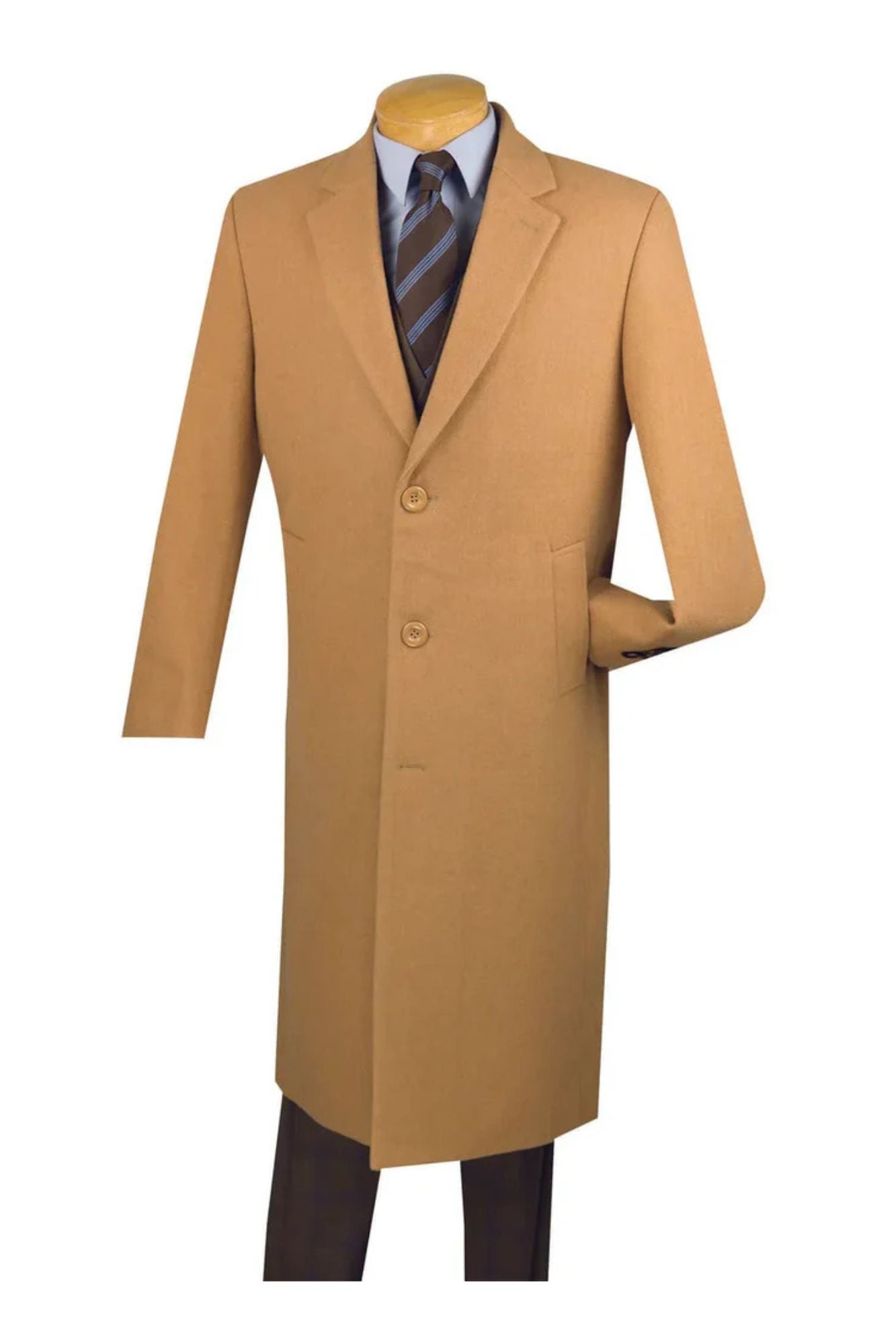 Milan Collection - Wool and Cashmere Regular Fit Dress Camel Top Coat - Coat Size 38