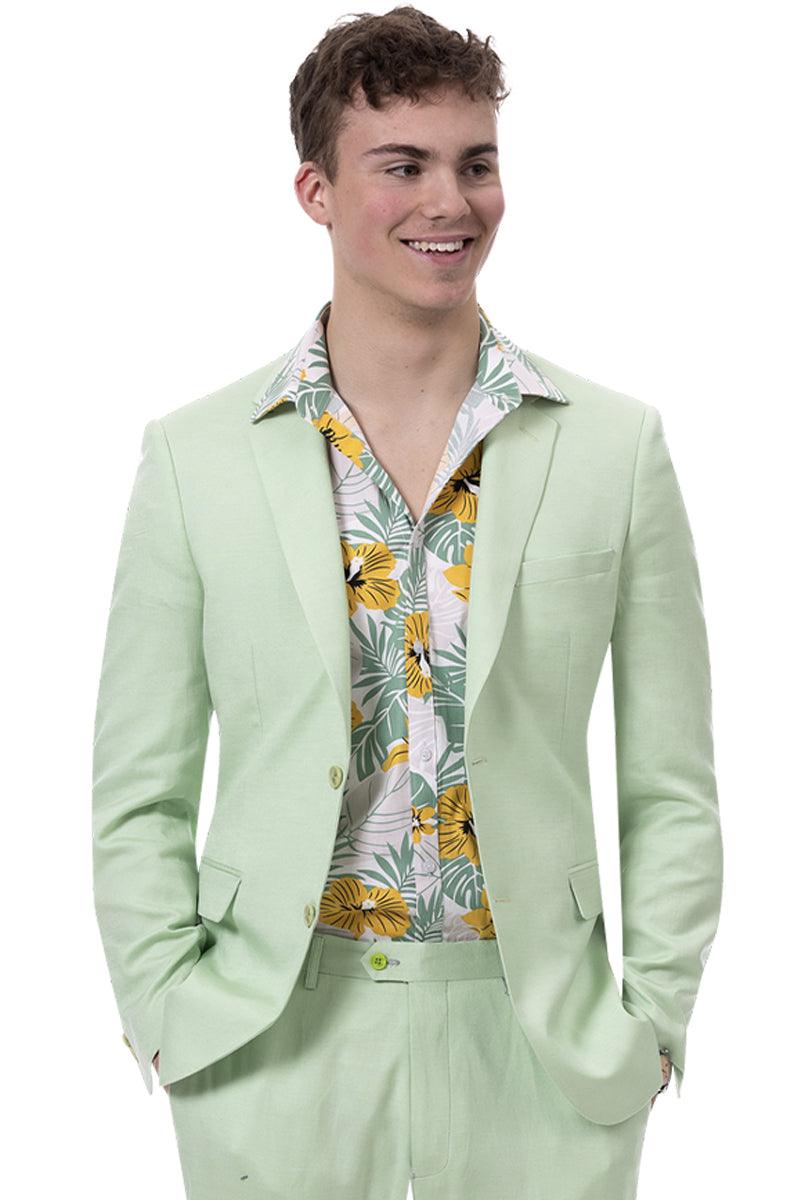 Mint Green Linen Suit by E.J. Samuel | Classic Men's Summer Style - 38 Short Jacket+32 Waist Adjust 28to34)(Height: 5 4 to5 7 )(Neck  15-16.5)S-M)