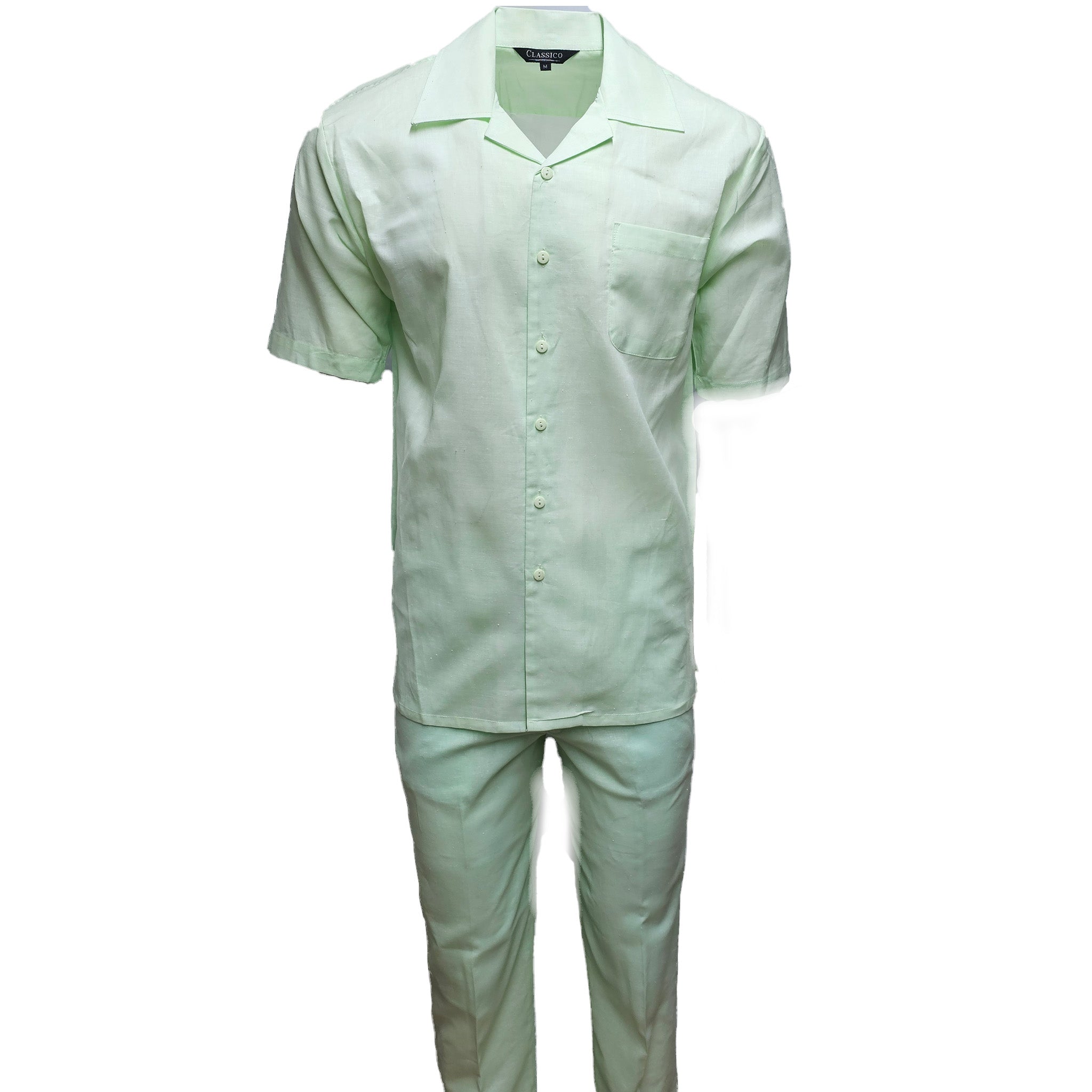Mens Mint Linen Shirt and Pants Casual Outfit Set - Small