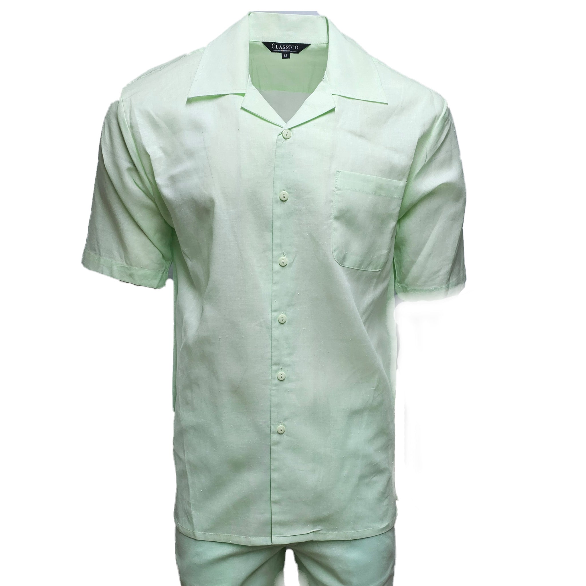 Mens Mint Linen Shirt and Pants Casual Outfit Set - Small