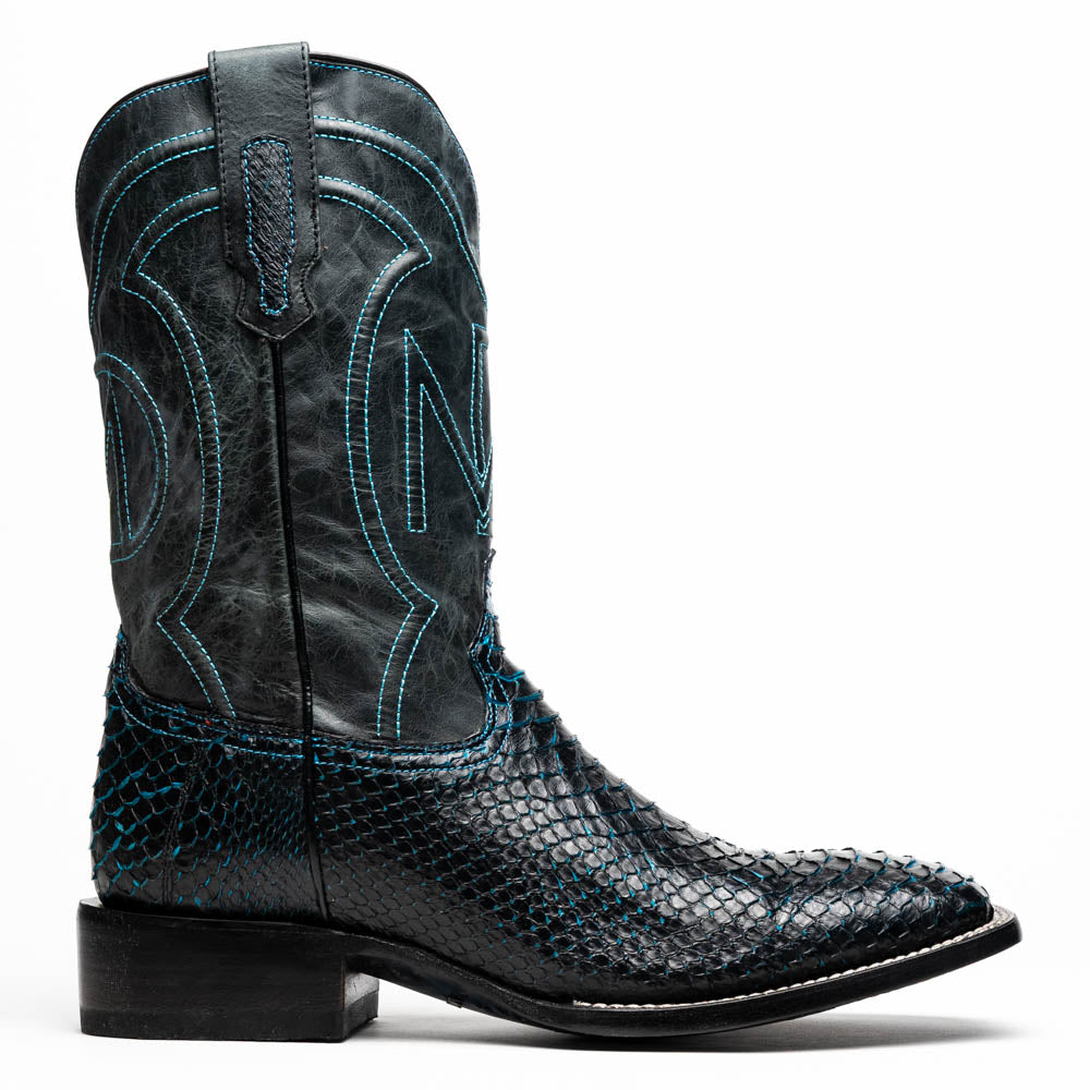 Marco Di Milano Missouri Black / Blue Python Square Toe Cowboy Boots - 7