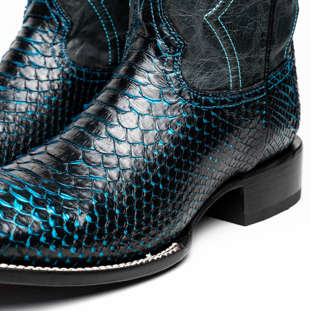 Marco Di Milano Missouri Black / Blue Python Square Toe Cowboy Boots - 7