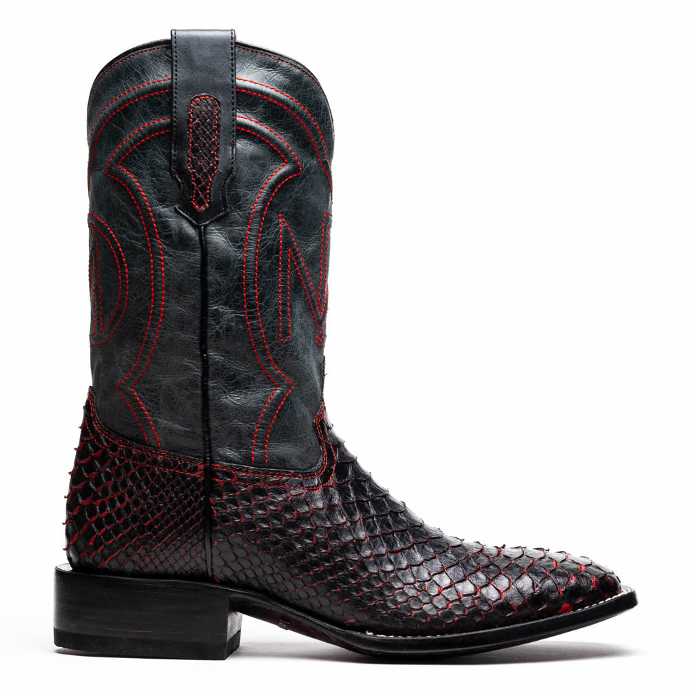 Marco Di Milano Missouri BlackCherry Python Square Toe Cowboy Boots - 7