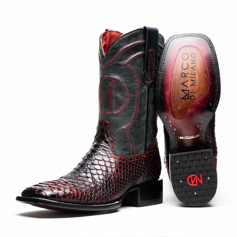 Marco Di Milano Missouri BlackCherry Python Square Toe Cowboy Boots - 7