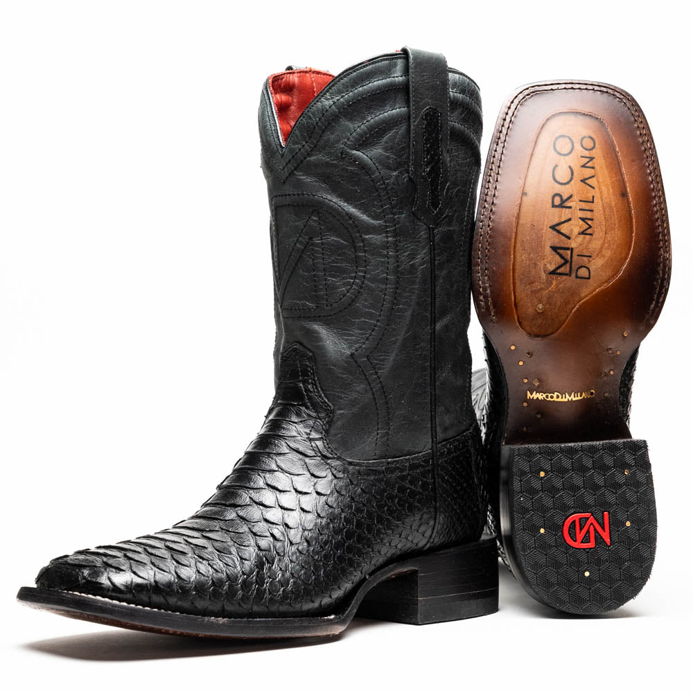 Marco Di Milano Missouri Black Python Square Toe Cowboy Boots - 7